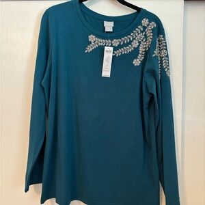 Embellished Teal Long Sleeve Top